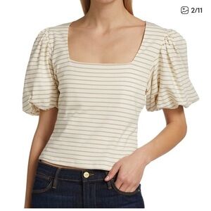 Frame Denim Cream and Tan Striped Knit Top